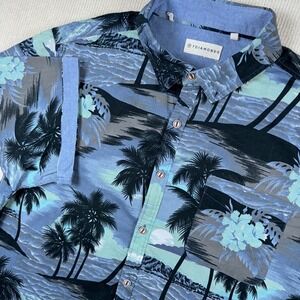 7 Diamonds Button Down Shirt Men XXL Blue Tropical Palm Tree Diamond Head